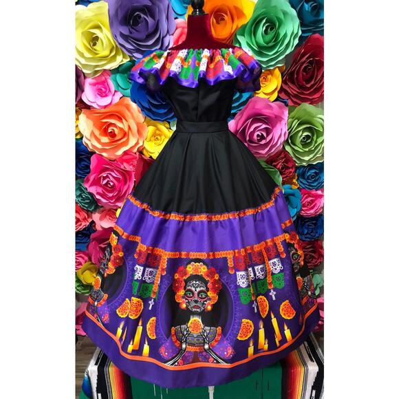 Mexican set Mexico todo corazon single circle skirt day of the dead - Picture 5 of 7